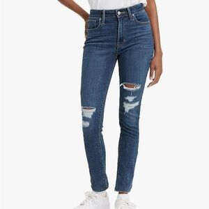 Levi's Jean Blue Denim Womens 721 High Rise Skinny Jeans Distressed Cotton 27”